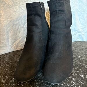 Black velvet ankle high boot